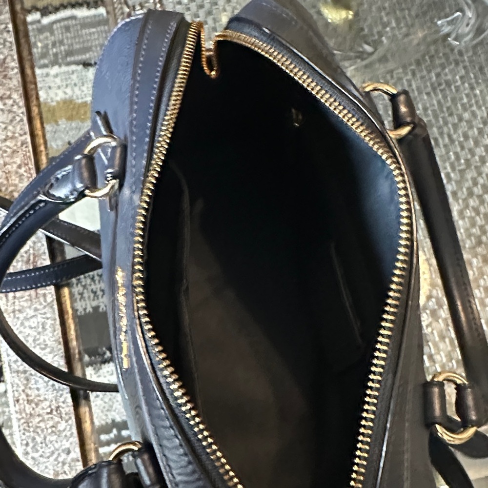 Coach Dark Blue Embossed Leather Satchel - Picture 7 of 8